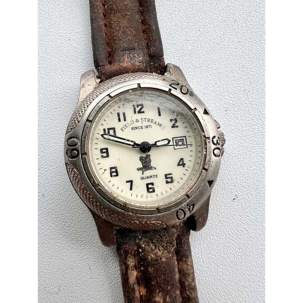 Field & Stream Analog Quartz Mens Watch F44SL Brown Band Japan Movt